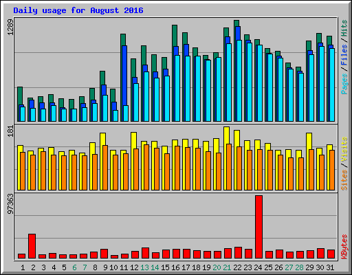 Daily usage for August 2016